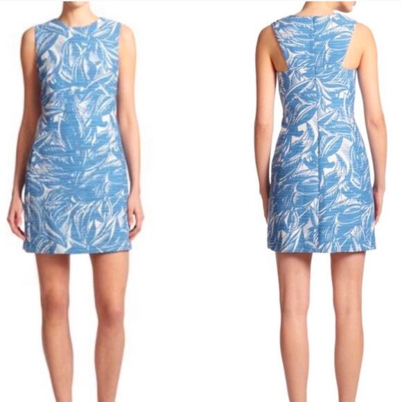 Tory Burch Dresses & Skirts - Tory Burch Gulf Shore Tabora Blue & Cream Linen Blend Sheath Mini Dress SZ M
